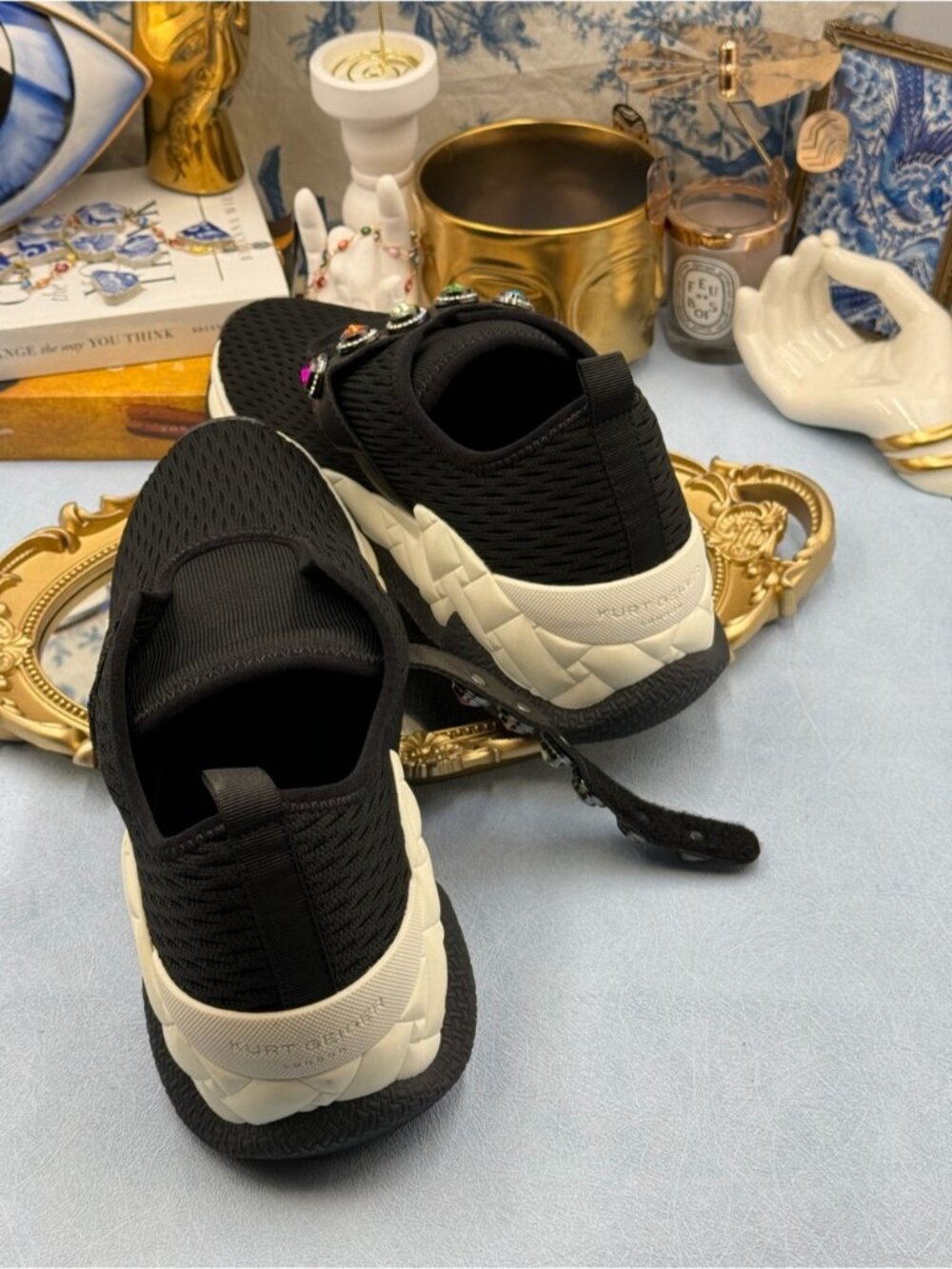 🆕 KURT GEIGER LONDON 🧿 NWOB Knit Rainbow Jewel Sneakers, Black - Sz 40.5 US9.5 - Picture 13 of 14